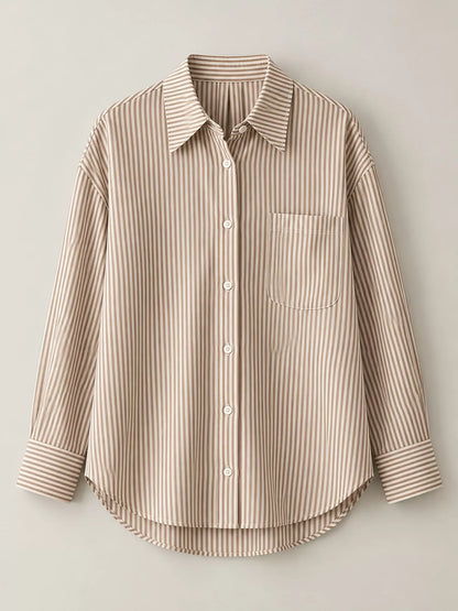 Full Size Striped Button-Down Long Sleeve Shirt Plus Size
