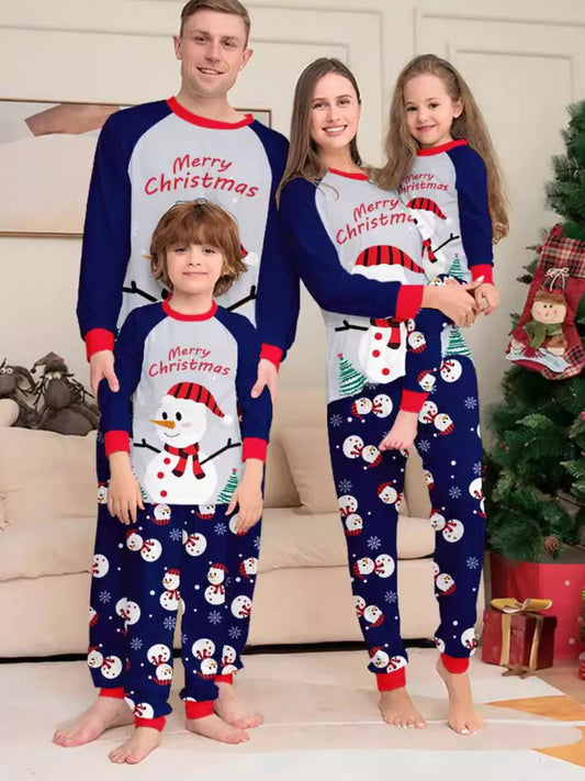 Full Size Family Matching Christmas Snowman Print Pajama Set Plus Size