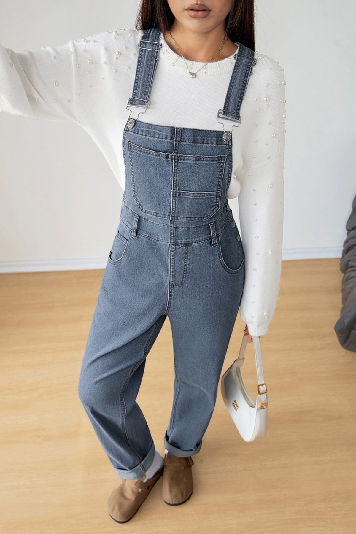 Dark Blue Retro Bib Pocket Buckle Straps Casual Denim Jumpsuit