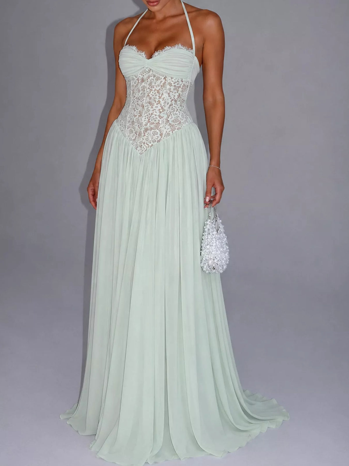 Lace Corset Halter Neck Maxi Dress
