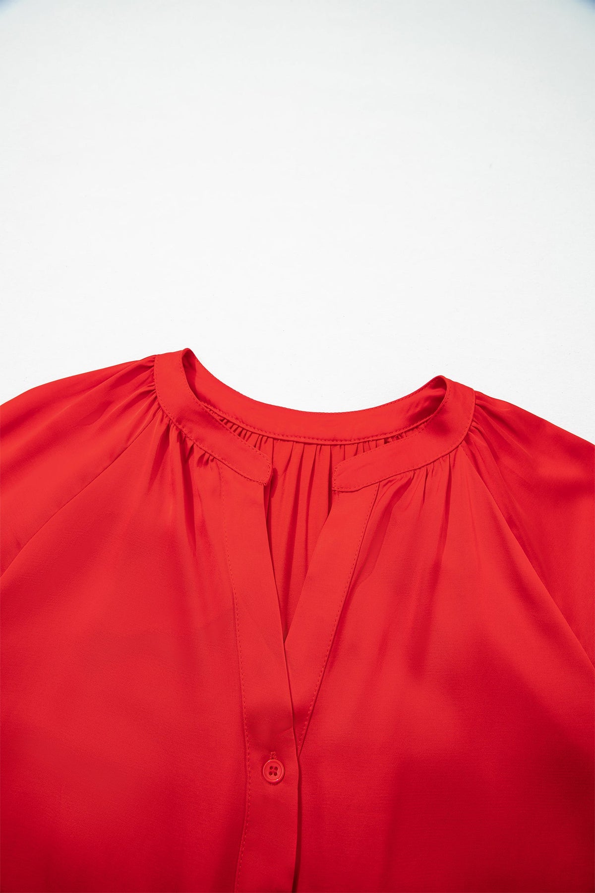 Fiery Red Patchwork Lace Long Sleeve V Neck Button Front Shirt