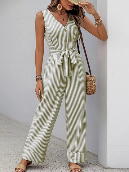 Sleeveless Striped V-Neck Jumpsuit