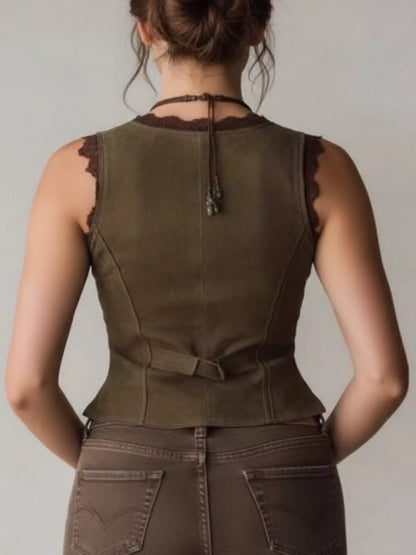 Lace Detail Button Front Vest