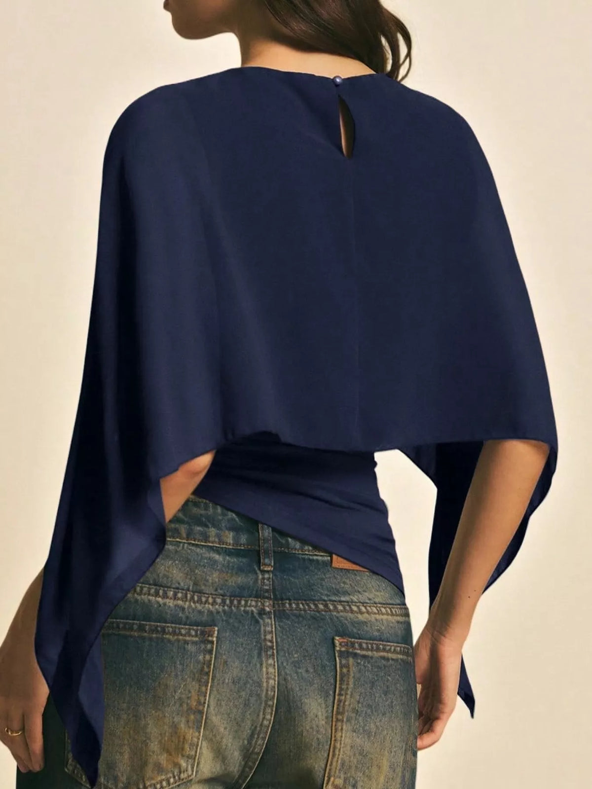 Cape Sleeve Round Neck Blouse