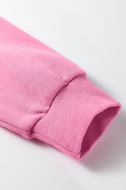 Bright Pink Oversize Blessed Embroidered Mock Neck Sweatshirt