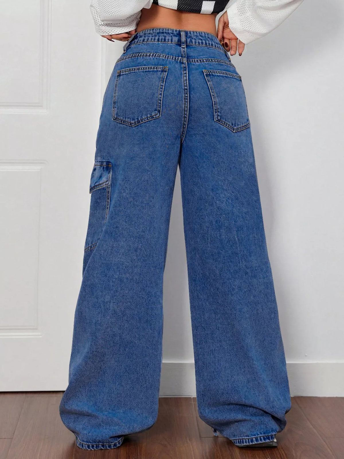 Wide Leg Jeans with Bow Tie Accents