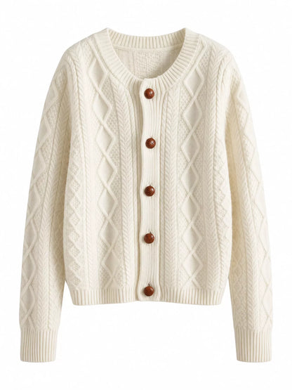 Cable-Knit Button-Down Cardigan