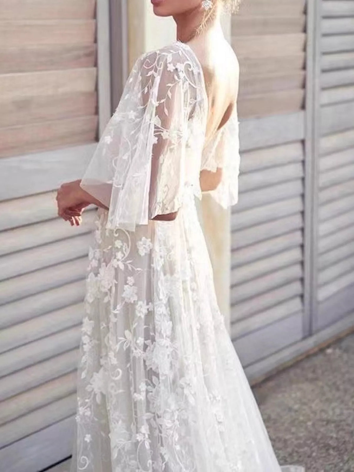 Lace V-Neck Maxi Dress with Flutter Sleeves