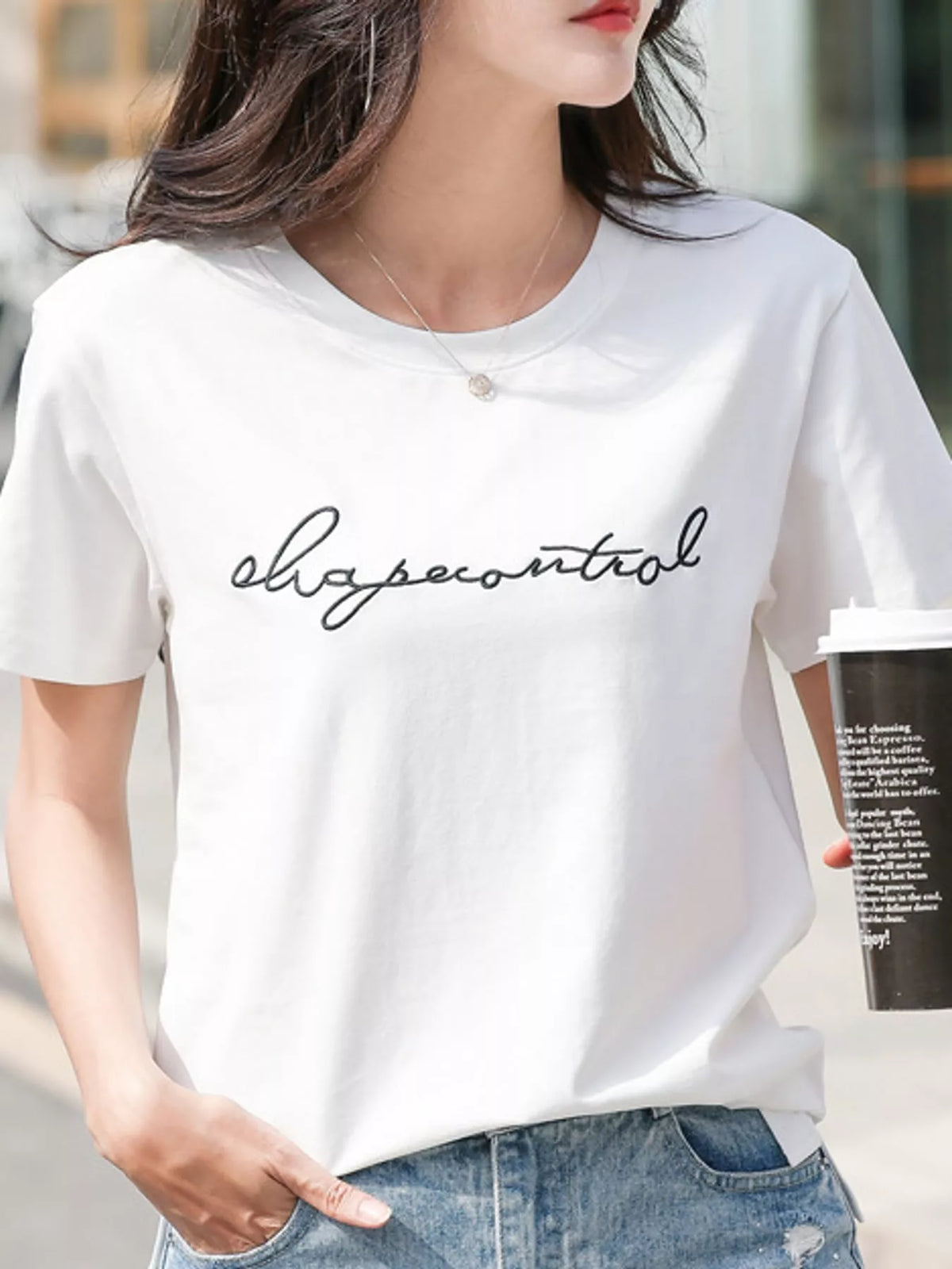 Full Size Letter Embroidered Round Neck T-Shirt Plus Size
