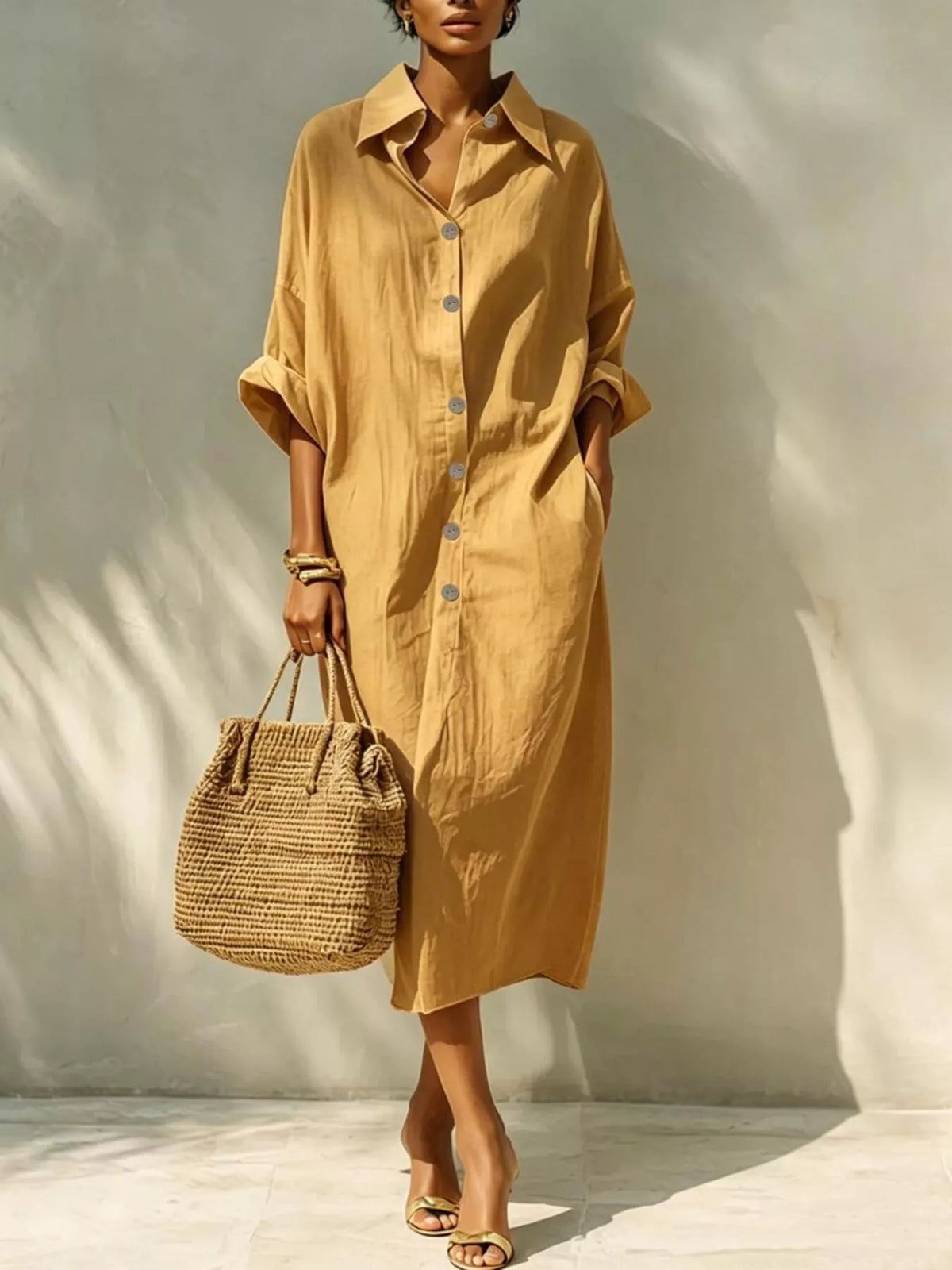 Button-Down Long Sleeve Shirt Dress