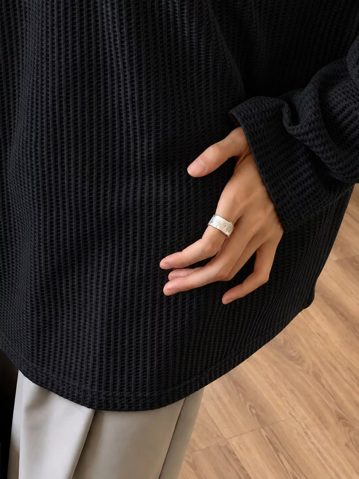 Casual Waffle Knit Long Sleeve T-Shirt