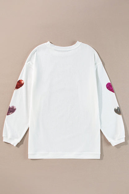 Valentine’S Day Sequin Heart Round Neck Long Sleeve Sweatshirt
