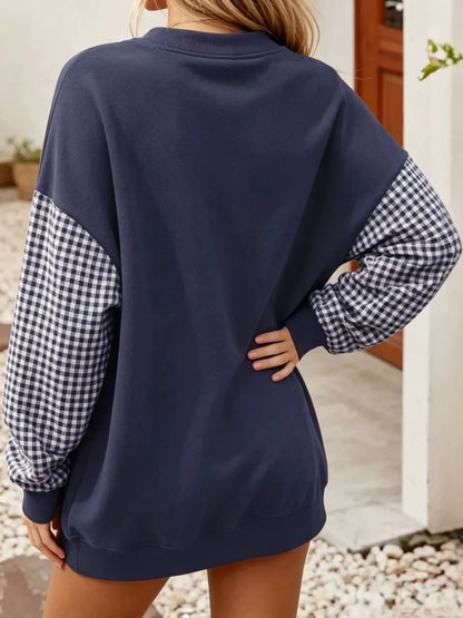Plaid Dropped Shoulder Sweatshirt