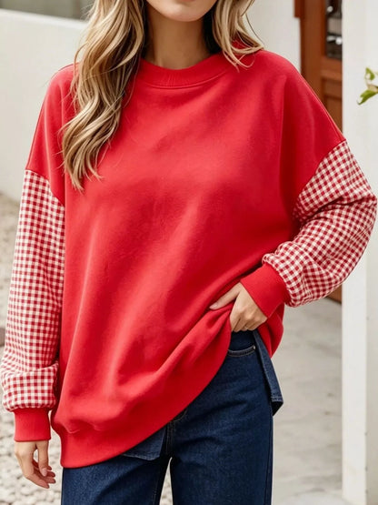 Plaid Dropped Shoulder Sweatshirt