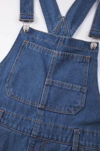 Retro Bib Pocket Buckle Straps Casual Denim Overalls