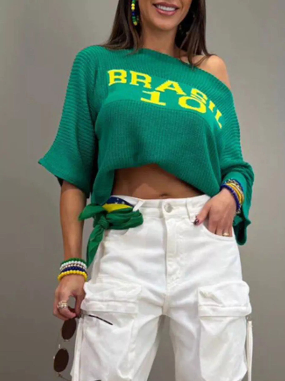 Brasil Letter Boat Neck Sweater