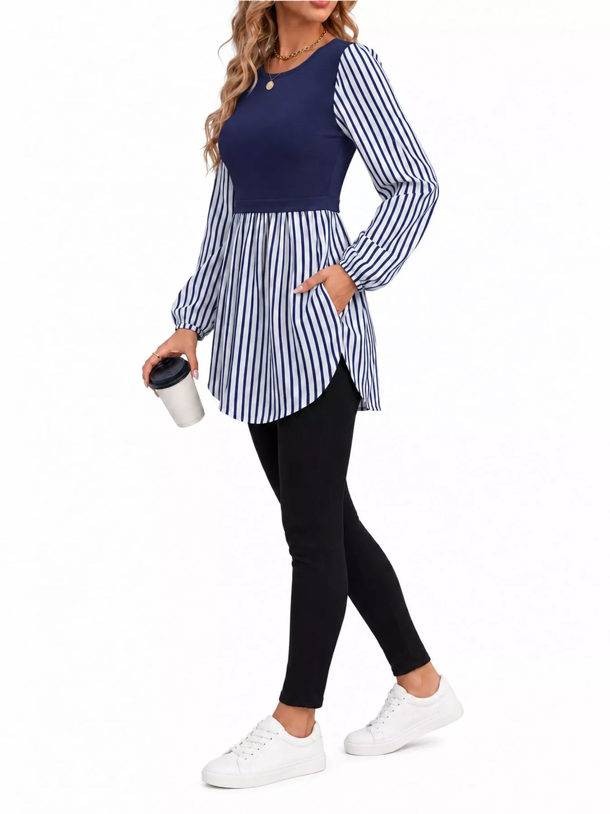 Full Size Striped Long Sleeve Blouse Plus Size