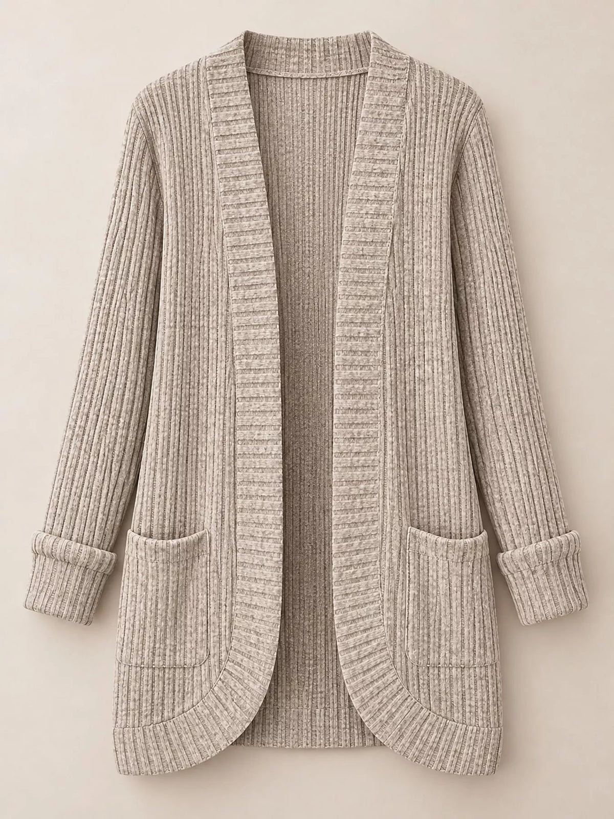 Full Size Classic Ribbed Open-Front Longline Cardigan Plus Size