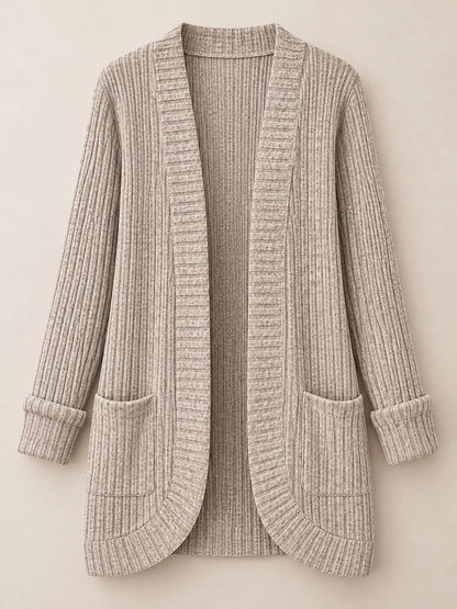 Full Size Classic Ribbed Open-Front Longline Cardigan Plus Size