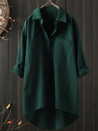 Full Size Casual Button-Down Shirt with Dual Chest Pockets Plus Size