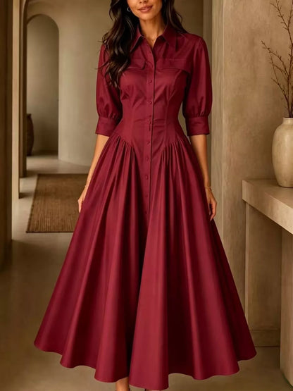 Full Size Elegant Button-Down Shirt Dress with Cinched Waist Plus Size