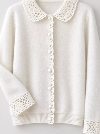 Lace-Collar Button Down Knit Cardigan