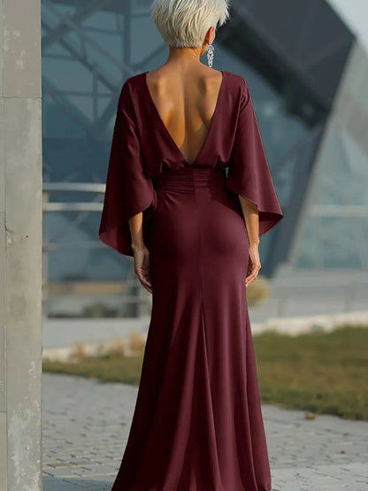Batwing Sleeve Ruched Maxi Dress