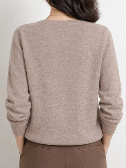 Elegant V-Neck Long Sleeve Soft Knit Top