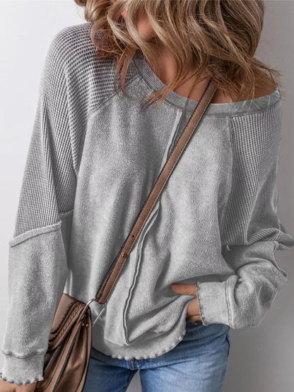 Waffle Knit Raglan Sleeve Sweatshirt