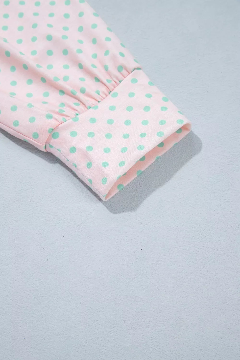 Striped Polka Dot Patchwork Polo Collar Long Sleeve Top
