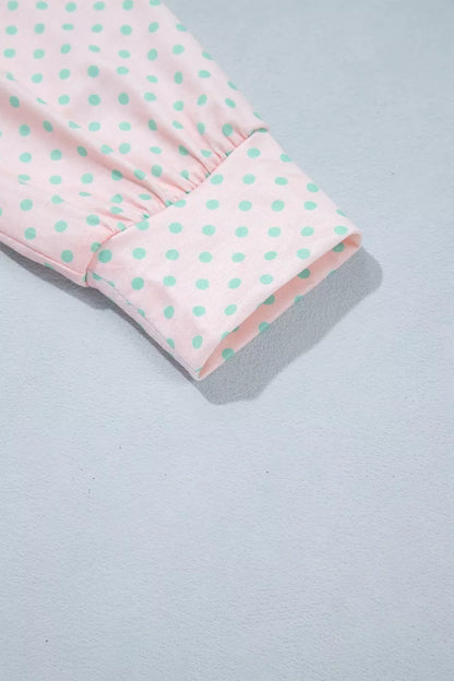 Striped Polka Dot Patchwork Polo Collar Long Sleeve Top