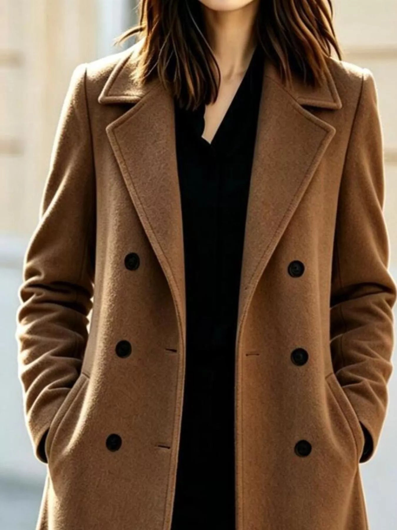 Double-Breasted Lapel Collar Coat for Women