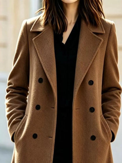 Double-Breasted Lapel Collar Coat for Women