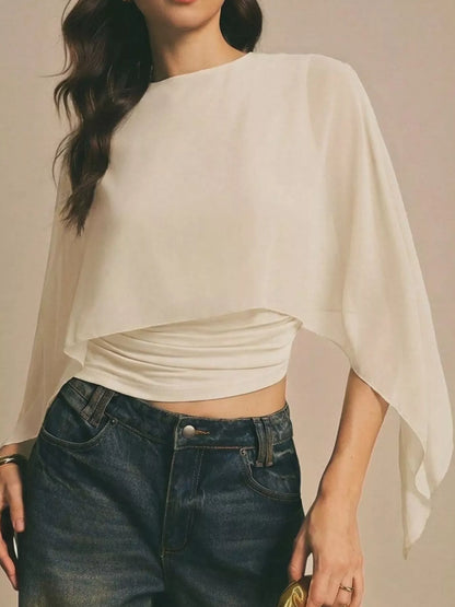 Cape Sleeve Round Neck Blouse