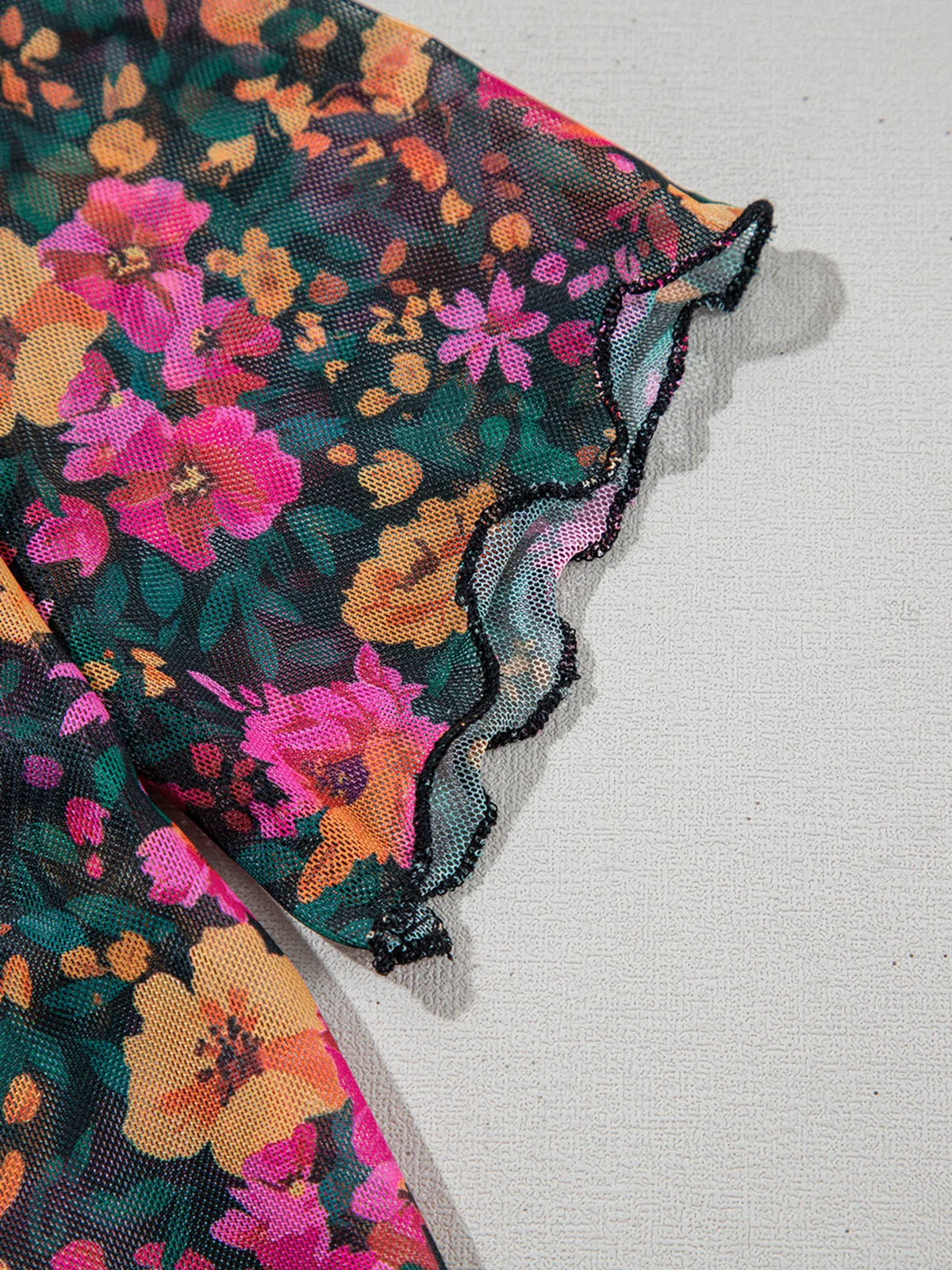 Floral Print Mock Neck Short Sleeve Top