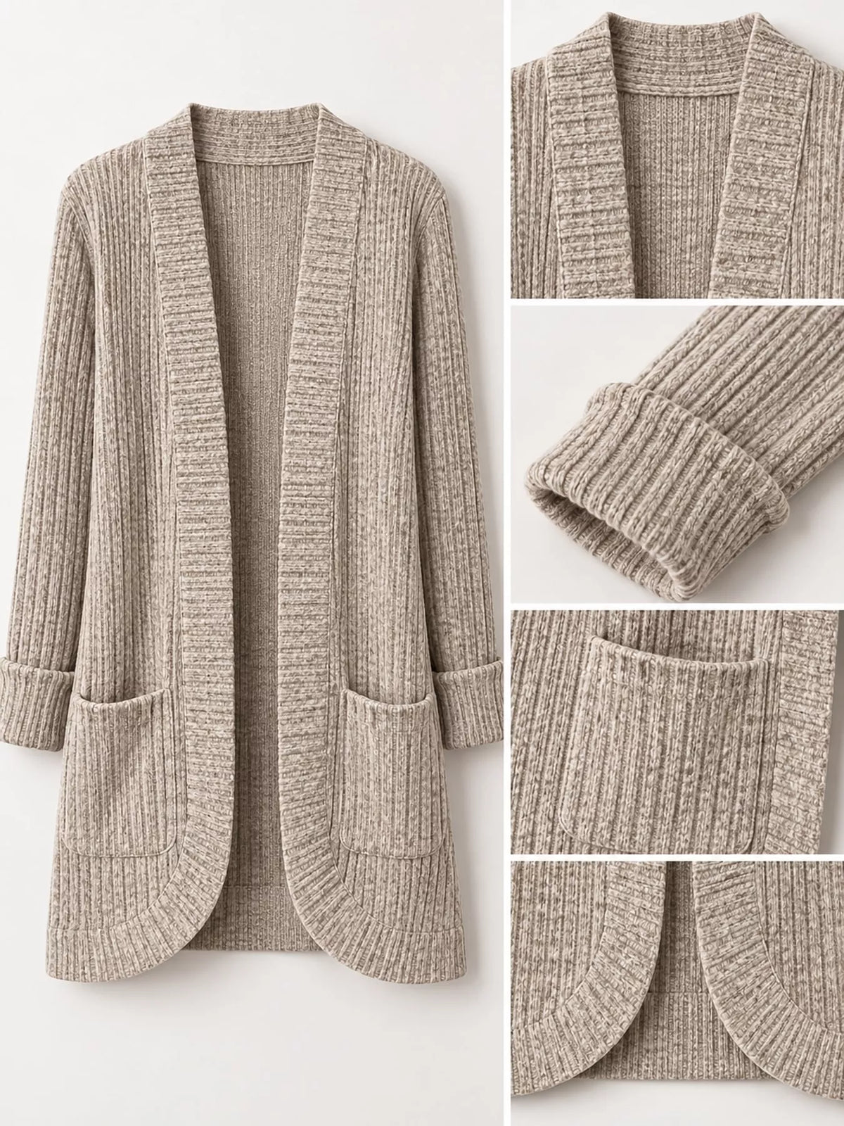 Full Size Classic Ribbed Open-Front Longline Cardigan Plus Size