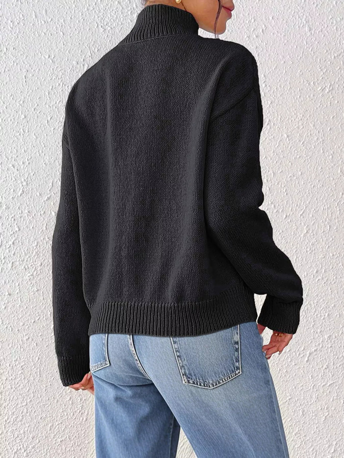 Center Seam Detail Turtleneck Sweater for Women