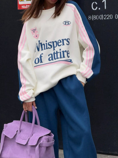 Color-Block Graphic Sweatshirt and Wide-Leg Pants Set