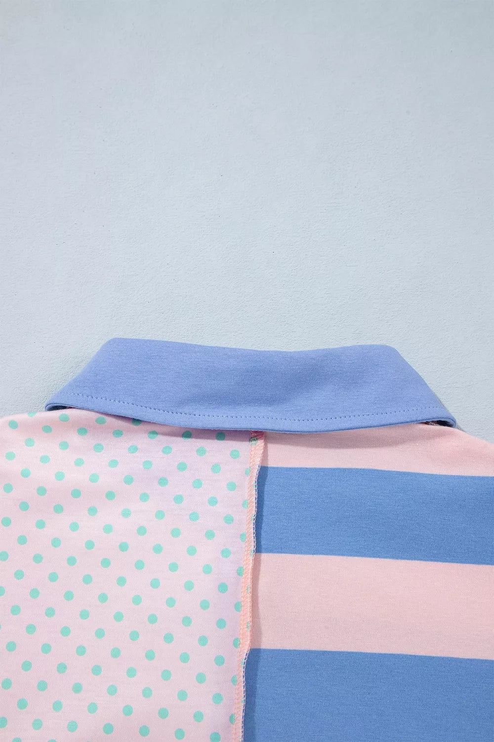 Striped Polka Dot Patchwork Polo Collar Long Sleeve Top