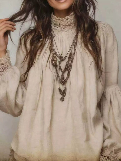 Full Size Lace Mock Neck Long Sleeve Blouse Plus Size