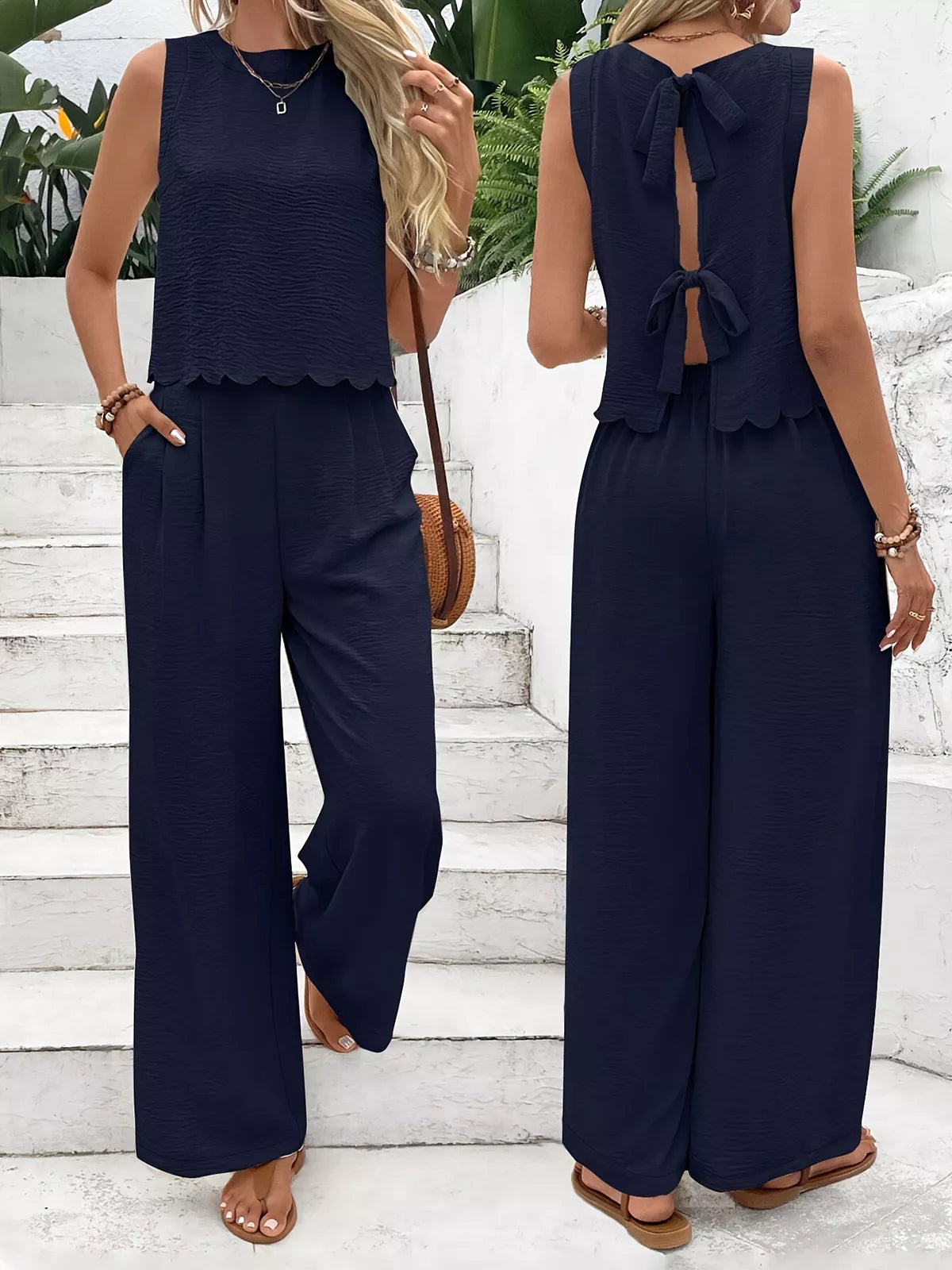 Tie Back Tank and Wide Leg Pants Set