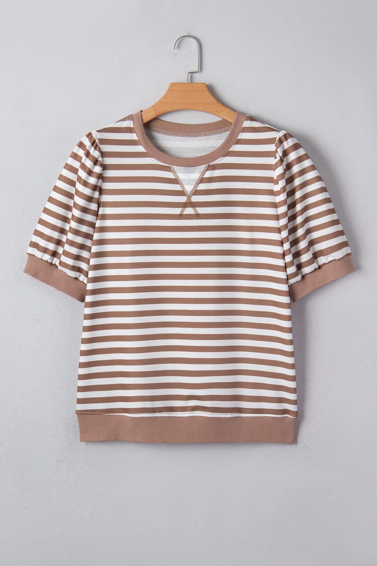 Orange Stripe Short Bubble Sleeve T Shirt