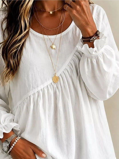 Long Sleeve Blouse with Asymmetric Pleated Detail