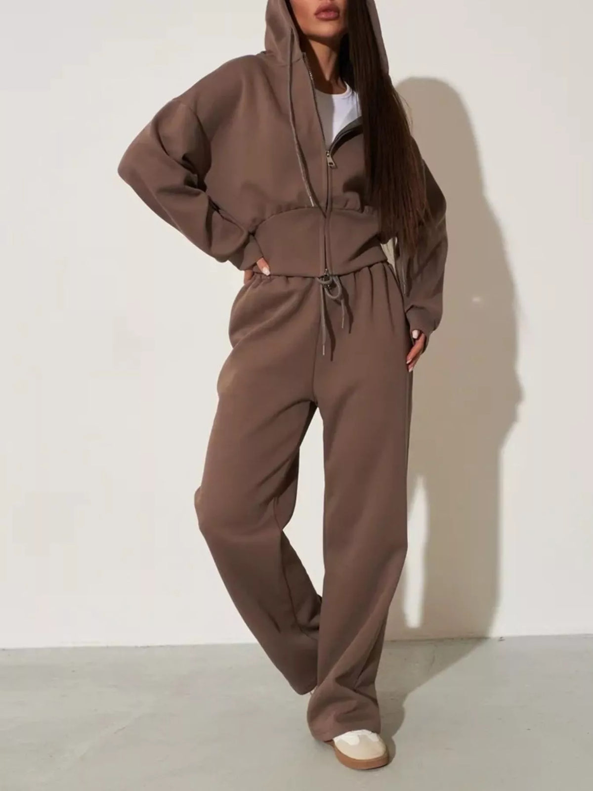 Zip-Up Hoodie and Wide-Leg Pants Set