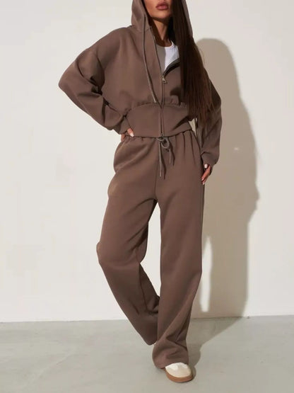Zip-Up Hoodie and Wide-Leg Pants Set