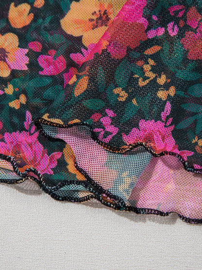 Floral Print Mock Neck Short Sleeve Top