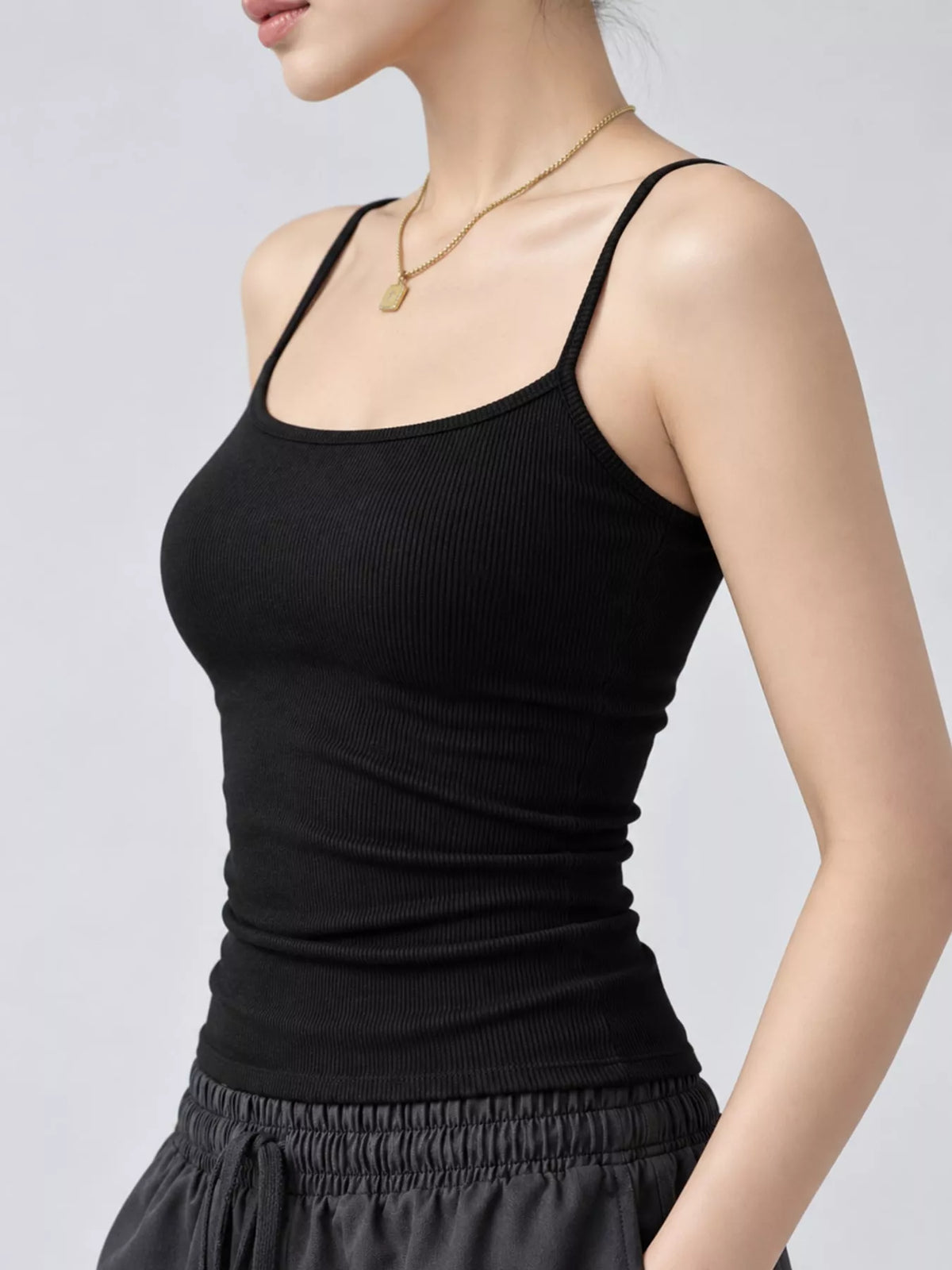 Slim-Fit Ribbed Square Neck Cami Top