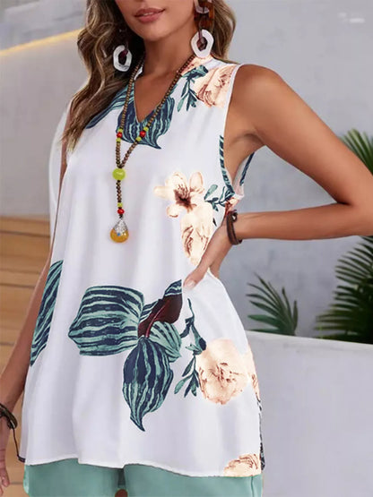 Floral Print Sleeveless Top and Shorts Set