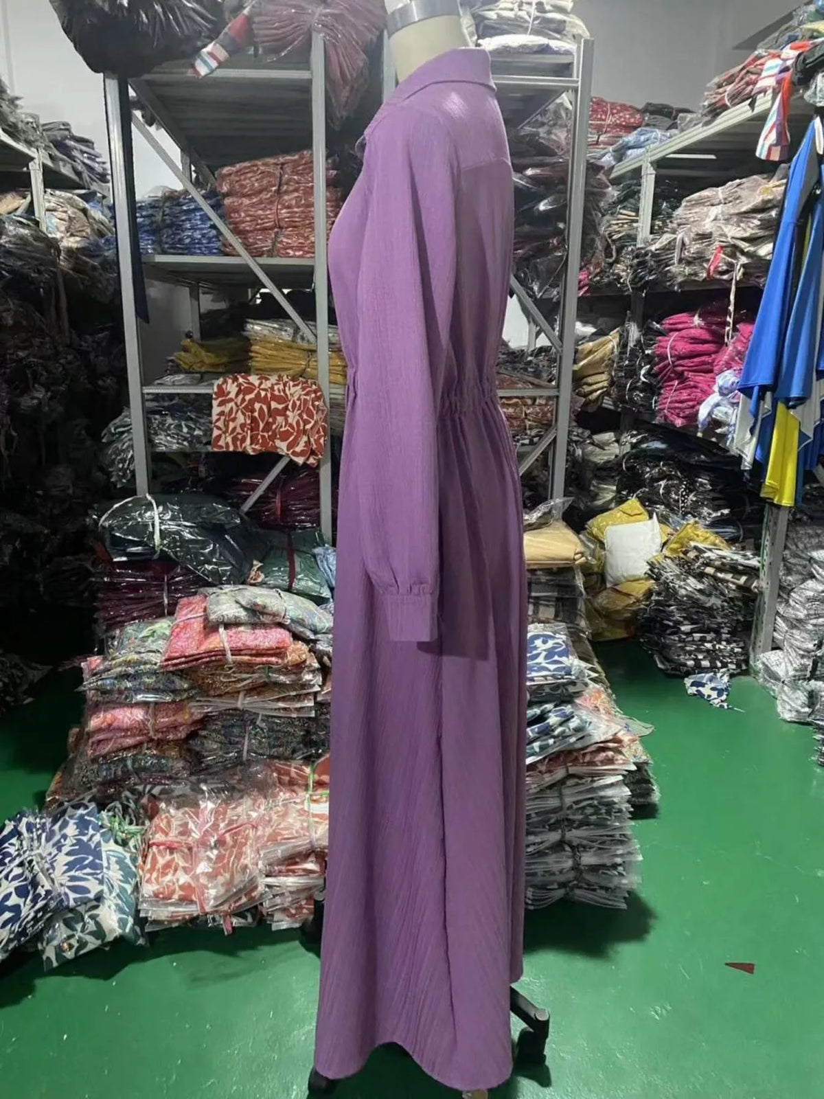 Button-Down Textured Maxi Shirt Dress