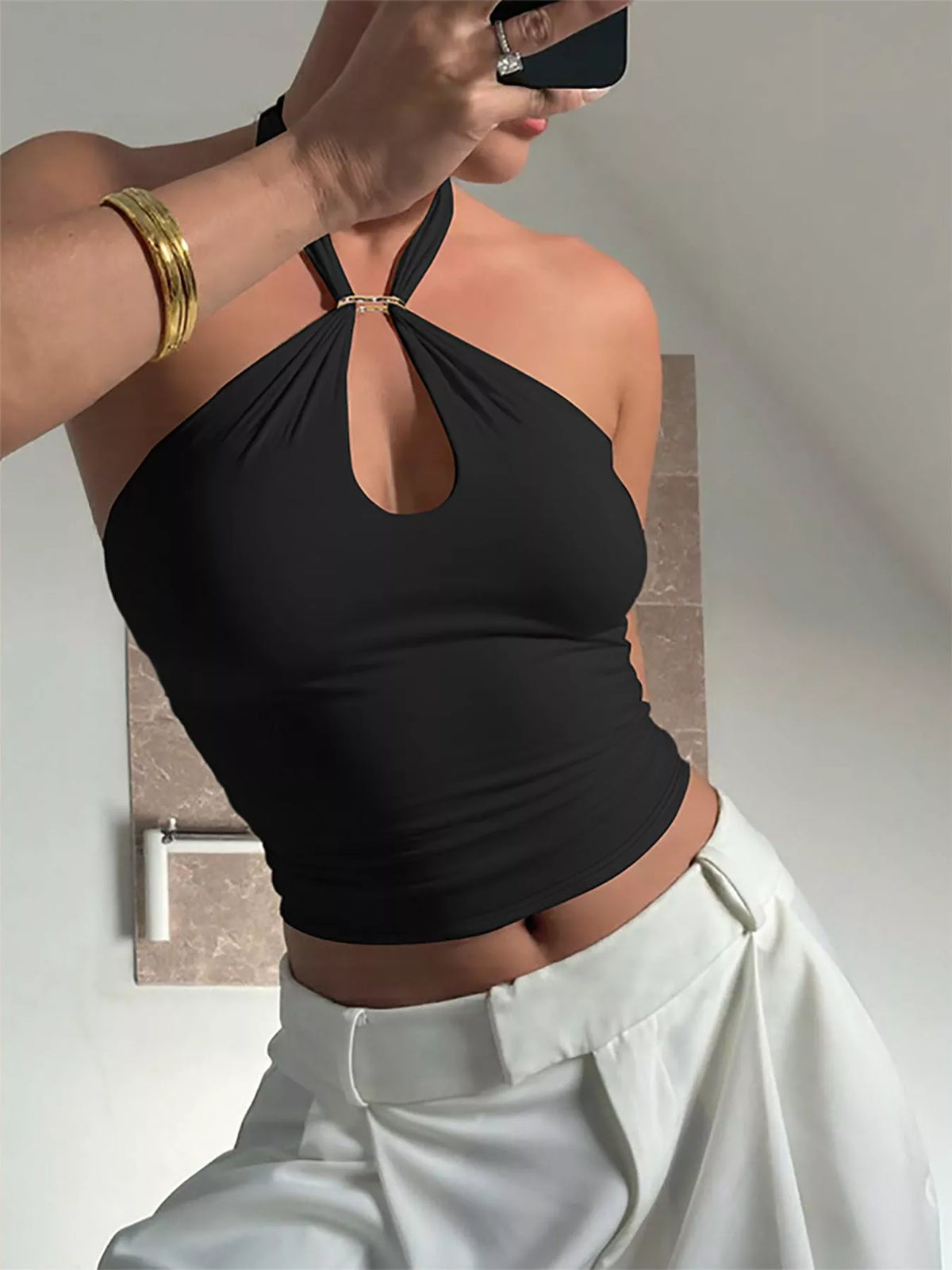 Halter Neck Cami with Keyhole Detail